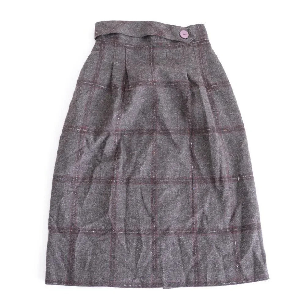 Vintage Partial Wool Skirt - Plaid-  Size 30